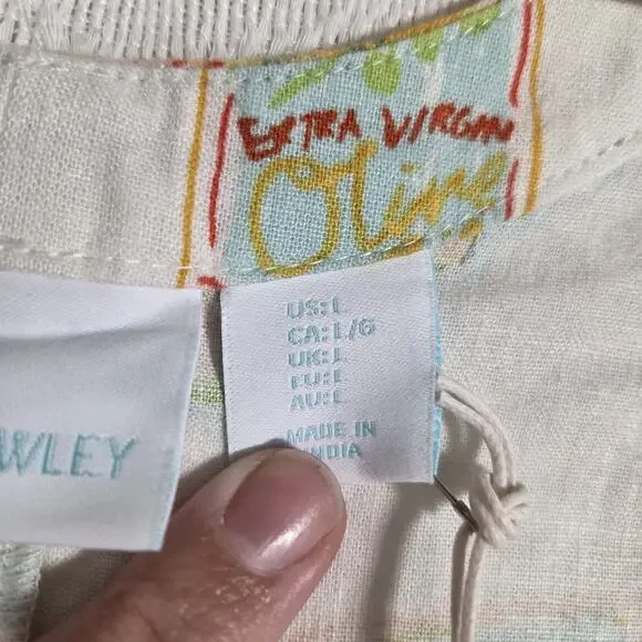 NWT Cynthia Rowley Linen Blend Shift Dress Womens L Olive Oil Print Sleeveless - Picture 8 of 11